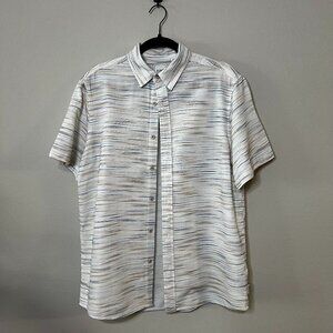 Rowm On The Range Short Sleeve Collared Button up Horizontal Striped Shirt Sz M